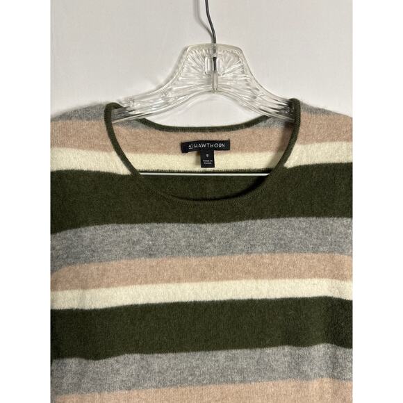 41 Hawthorn Rella Cashmere crewneck striped green, gray, tan  size small - Picture 3 of 11